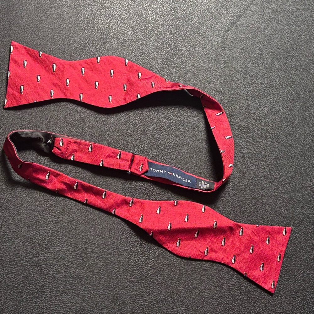 Tommy Hilfiger Red Bow Tie with Penguin Pattern